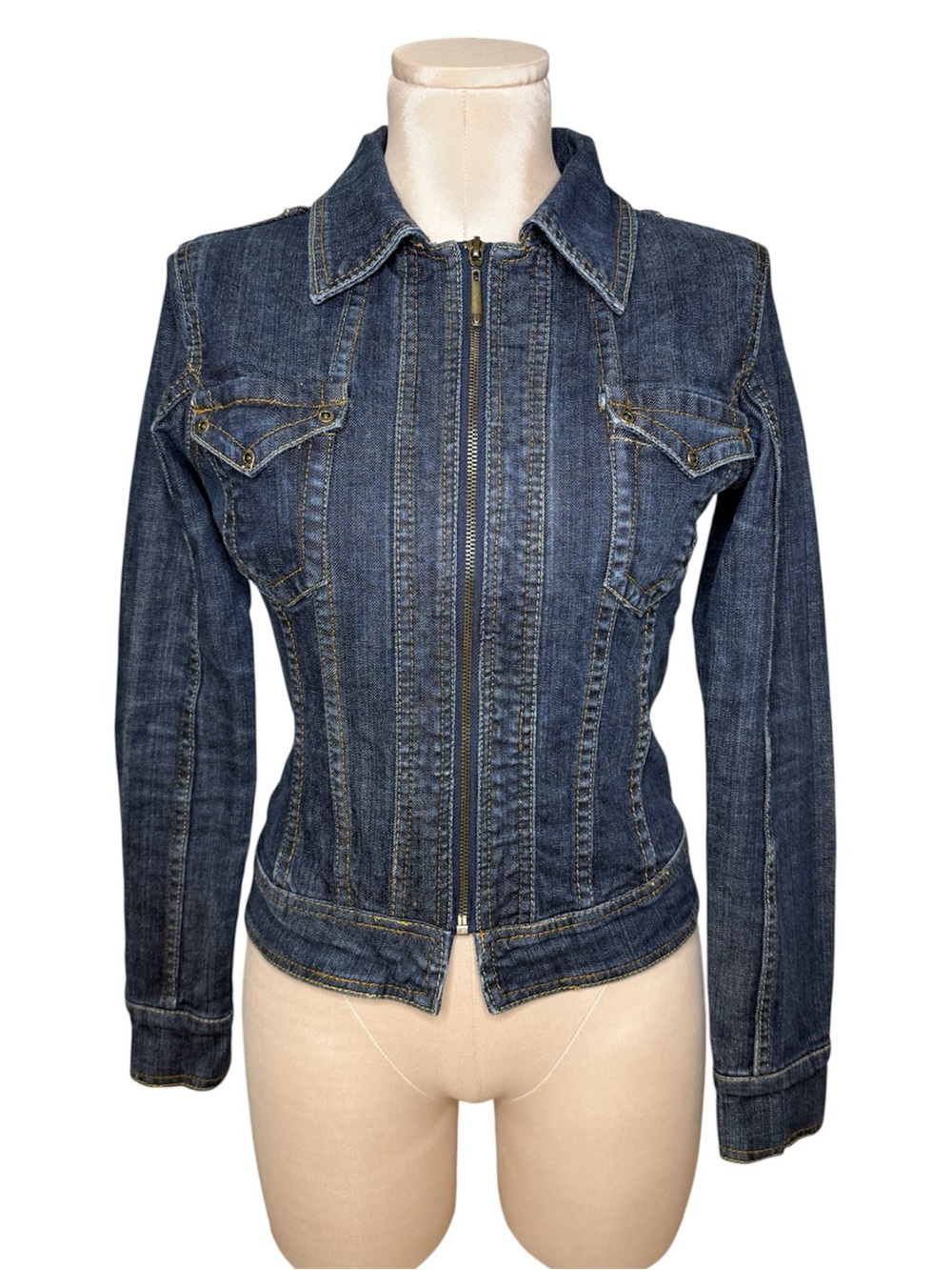 Women's Dark Blue Denim Zip Jacket